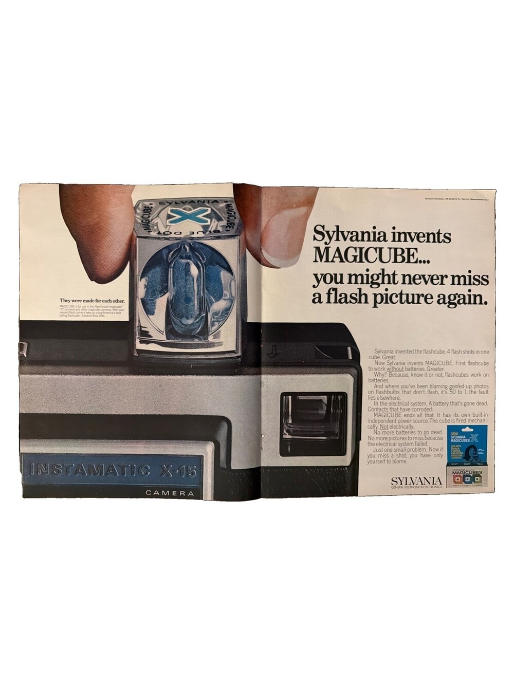 1970 Sylvania Magicube Print Ad Flash Photography Camera Photo Art Picture Retro